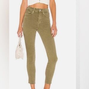 Free People We The Free Olive Green Raw Hem High Waist Skinny Jeans EUC